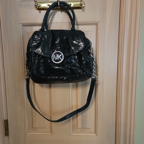 Michael Kors Fulton Black Patten python Leather Purse Handbag - Picture 10 of 12